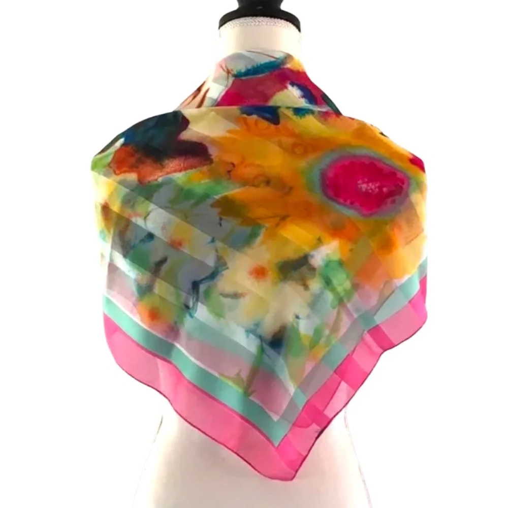 $15 or 2/$20 Vintage Multicolor Scarf With Abstract Floral Design - 35” Square